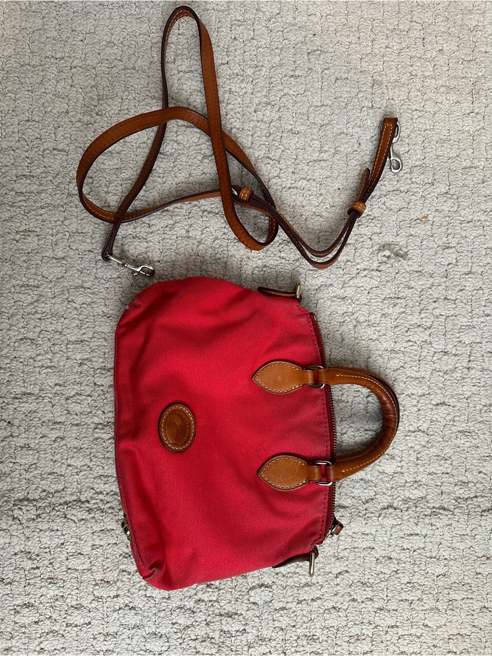 Dooney & Bourke Red Canvas Mini Satchel with Brown Leather Trim - Picture 2 of 6
